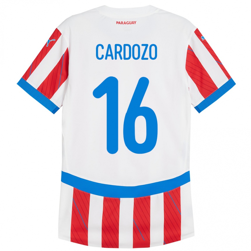 キッズフットボールパラグアイJuan Cardozo#16赤、白ホームシャツ24-26ジャージーユニフォーム