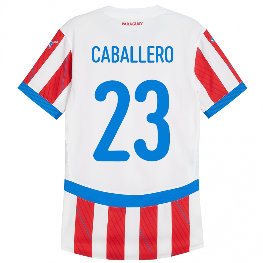 キッズフットボールパラグアイTiago Caballero#23赤、白ホームシャツ24-26ジャージーユニフォーム