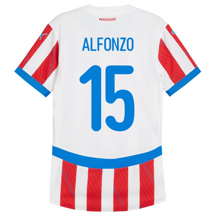 キッズフットボールパラグアイAxel Alfonzo#15赤、白ホームシャツ24-26ジャージーユニフォーム