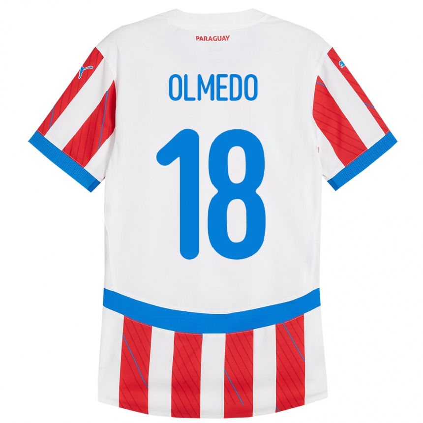 キッズフットボールパラグアイCesar Olmedo#18赤、白ホームシャツ24-26ジャージーユニフォーム