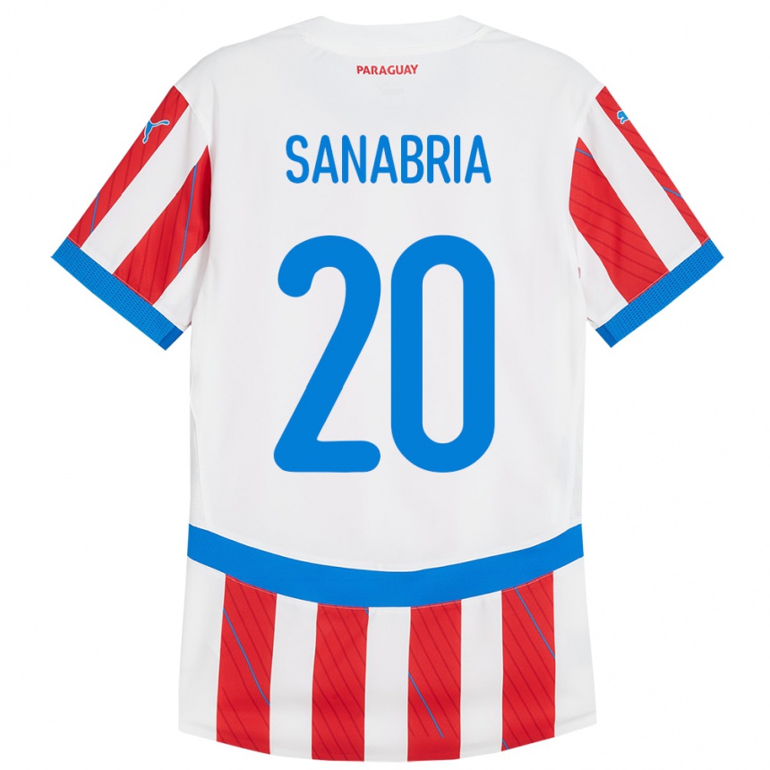 キッズフットボールパラグアイTobías Sanabria#20赤、白ホームシャツ24-26ジャージーユニフォーム