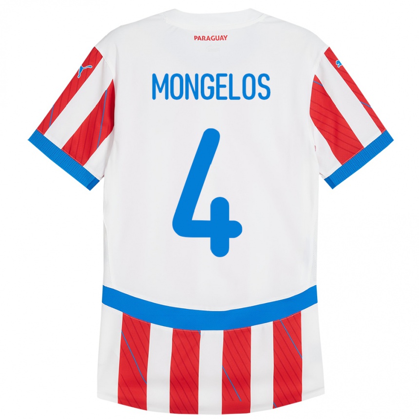 キッズフットボールパラグアイRolando Mongelós#4赤、白ホームシャツ24-26ジャージーユニフォーム