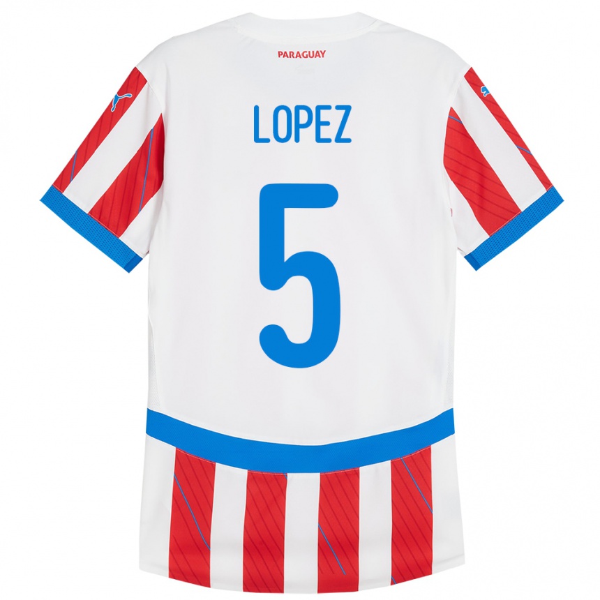 キッズフットボールパラグアイÓscar López#5赤、白ホームシャツ24-26ジャージーユニフォーム