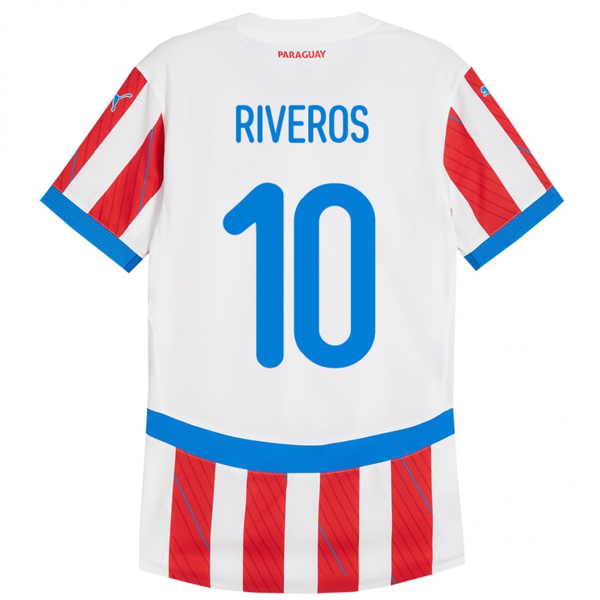 キッズフットボールパラグアイPaulo Riveros#10赤、白ホームシャツ24-26ジャージーユニフォーム