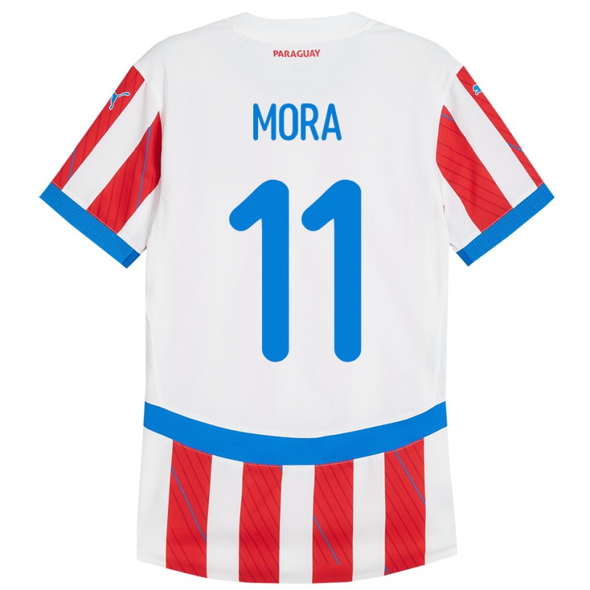 キッズフットボールパラグアイJorge Mora#11赤、白ホームシャツ24-26ジャージーユニフォーム