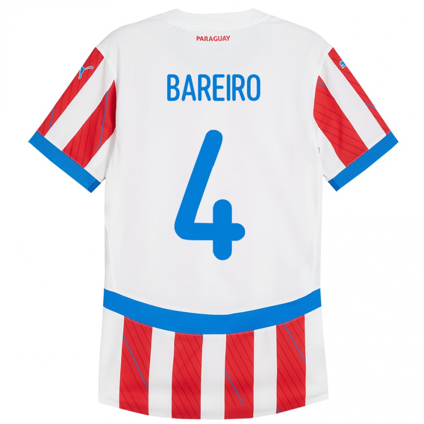 キッズフットボールパラグアイDaysy Bareiro#4赤、白ホームシャツ24-26ジャージーユニフォーム