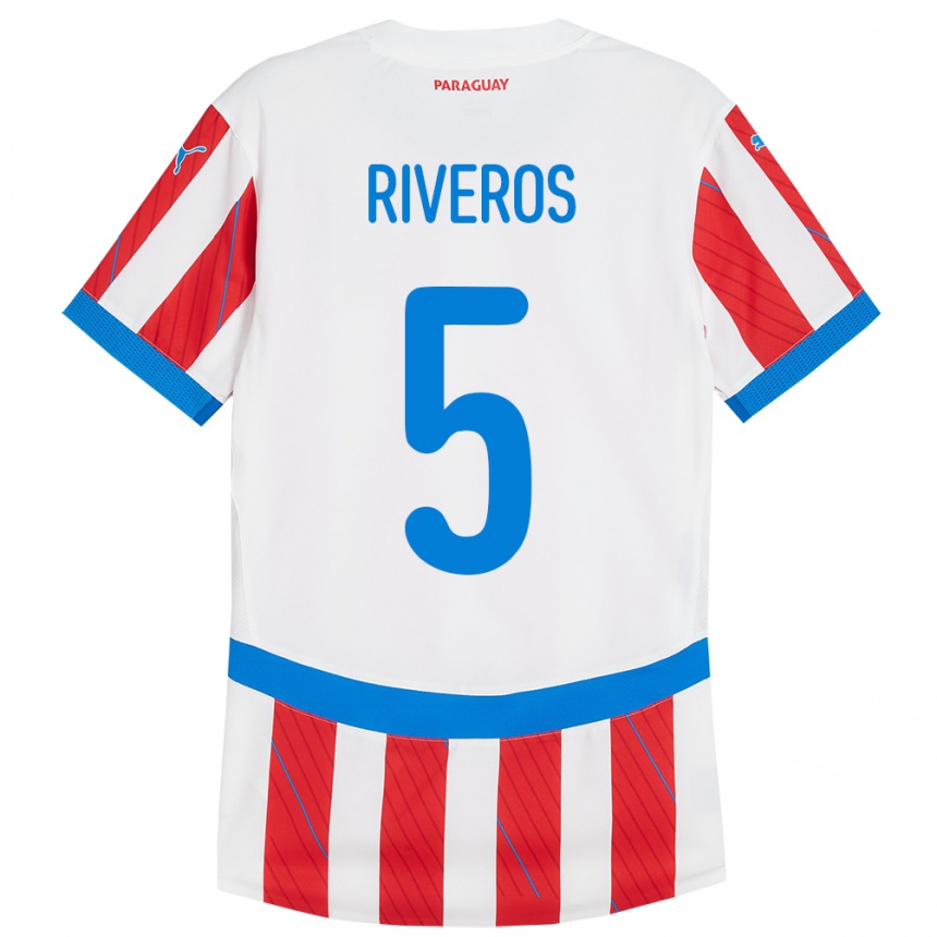 キッズフットボールパラグアイVerónica Riveros#5赤、白ホームシャツ24-26ジャージーユニフォーム