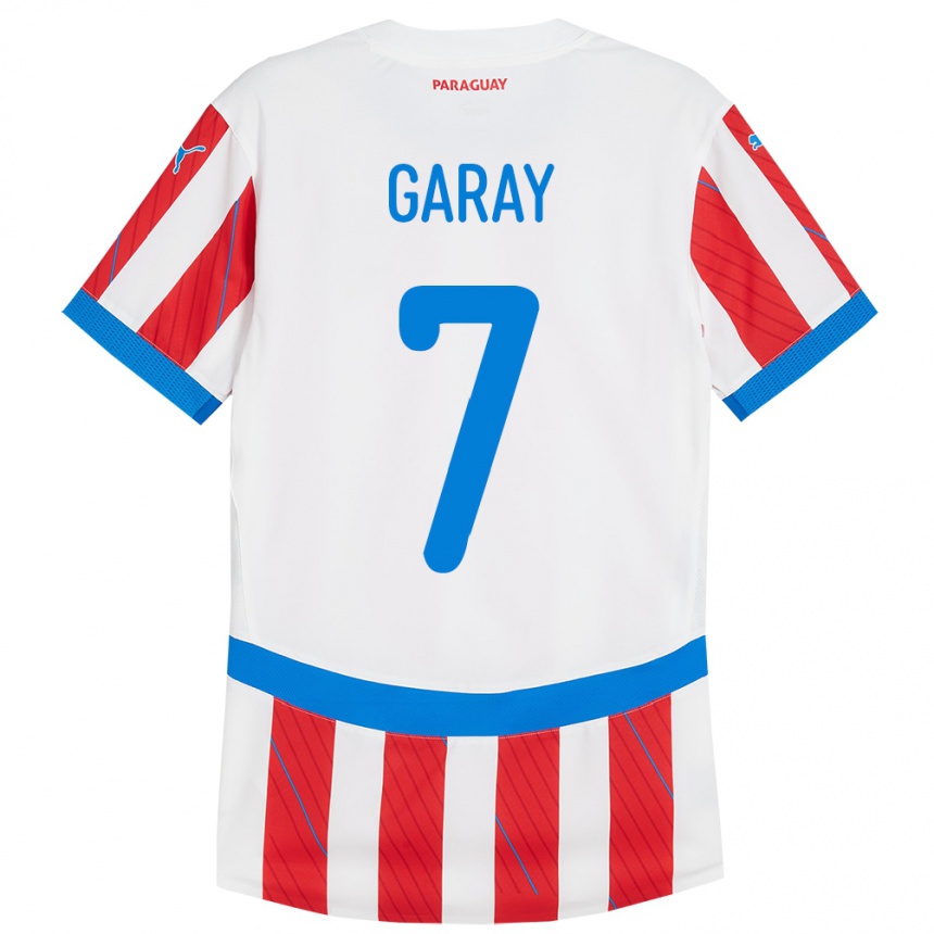 キッズフットボールパラグアイグリゼルダ・ベアトリス・ガライ・ロペス#7赤、白ホームシャツ24-26ジャージーユニフォーム