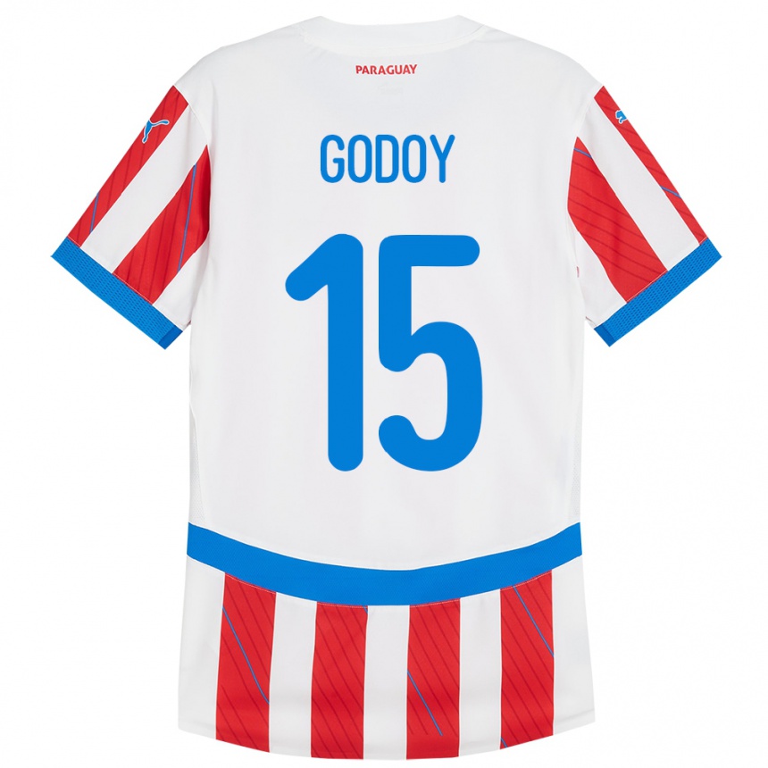 キッズフットボールパラグアイFanny Godoy#15赤、白ホームシャツ24-26ジャージーユニフォーム