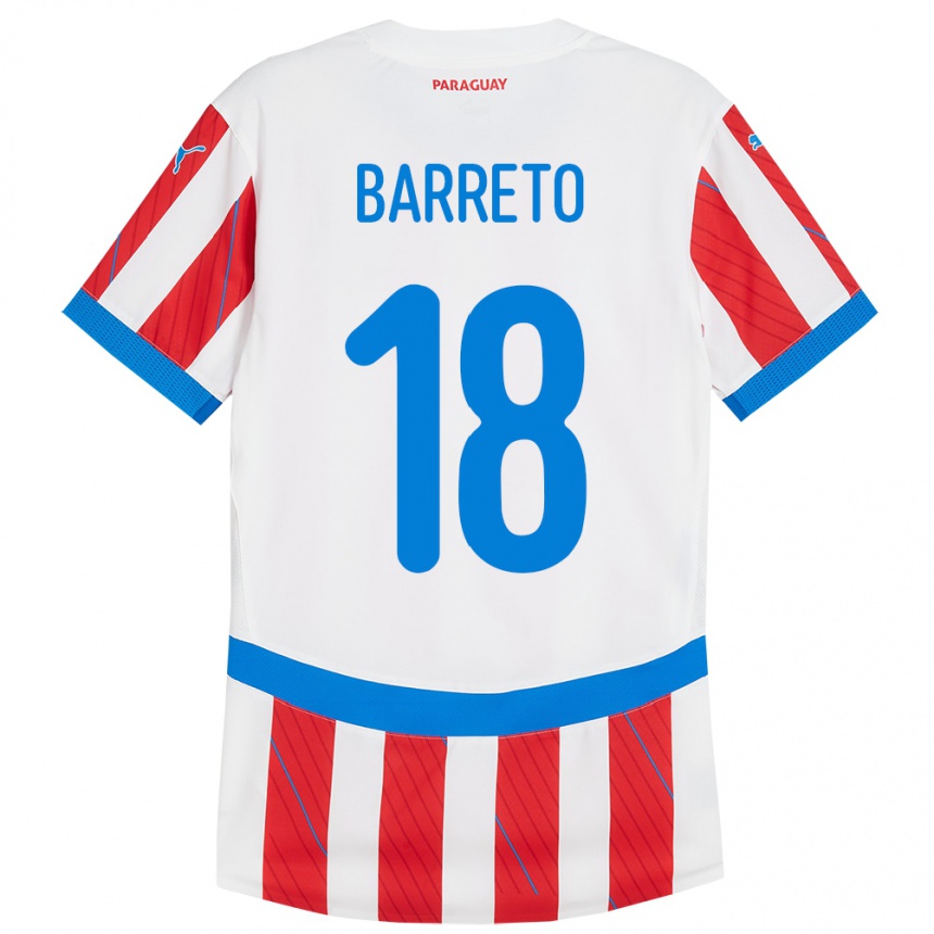 キッズフットボールパラグアイLiz Barreto#18赤、白ホームシャツ24-26ジャージーユニフォーム