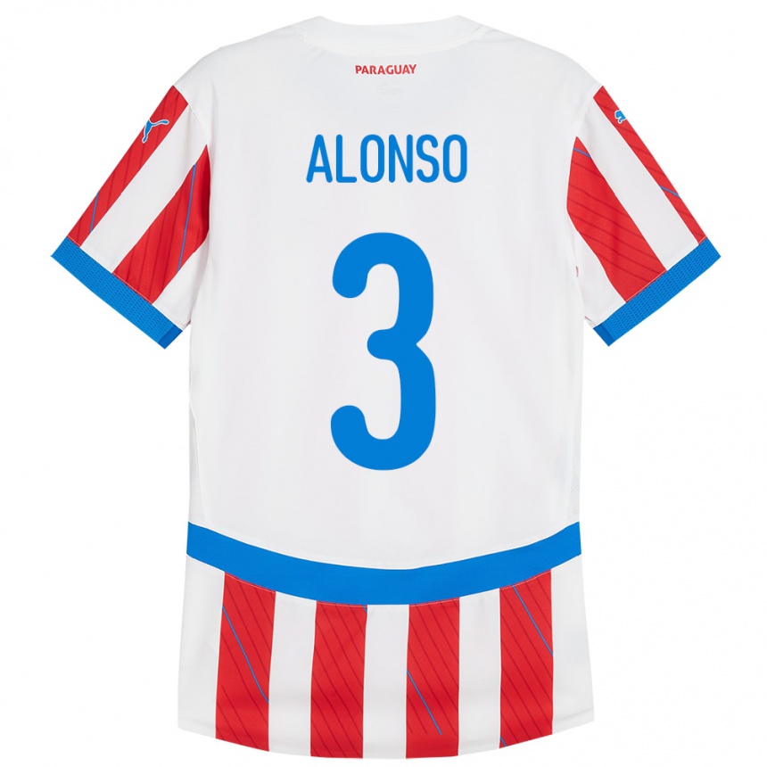 キッズフットボールパラグアイLorena Alonso#3赤、白ホームシャツ24-26ジャージーユニフォーム