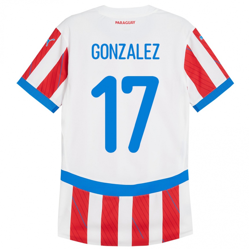キッズフットボールパラグアイLourdes González#17赤、白ホームシャツ24-26ジャージーユニフォーム