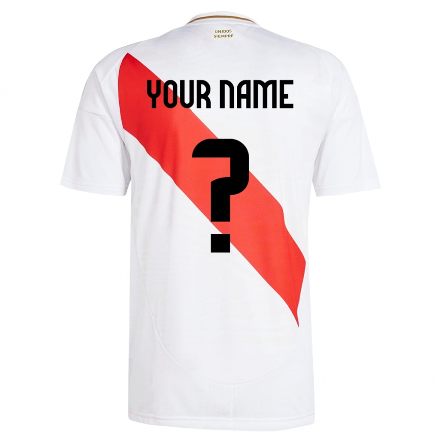 キッズフットボールペルーあなたの名前#0白ホームシャツ24-26ジャージーユニフォーム