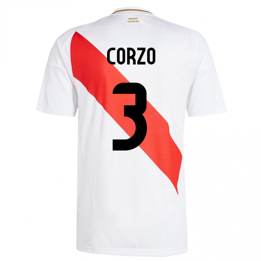 キッズフットボールペルーアルド・コルゾ#3白ホームシャツ24-26ジャージーユニフォーム
