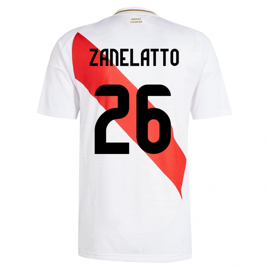 キッズフットボールペルーFranco Zanelatto#26白ホームシャツ24-26ジャージーユニフォーム