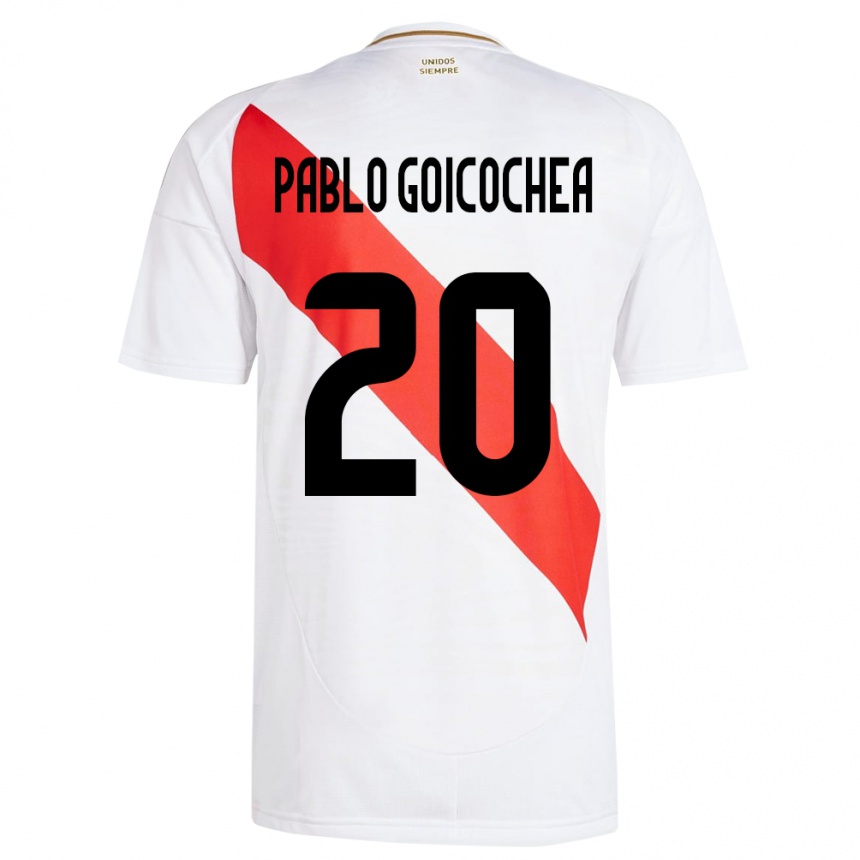 キッズフットボールペルーJuan Pablo Goicochea#20白ホームシャツ24-26ジャージーユニフォーム