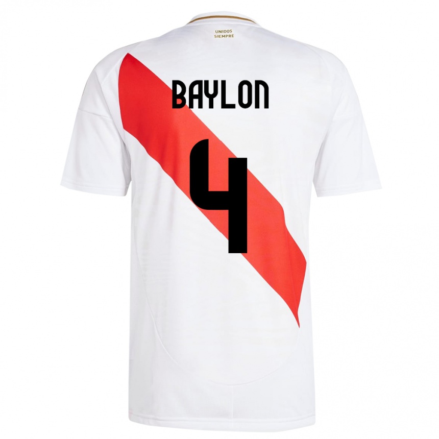 キッズフットボールペルーLuis Baylón#4白ホームシャツ24-26ジャージーユニフォーム