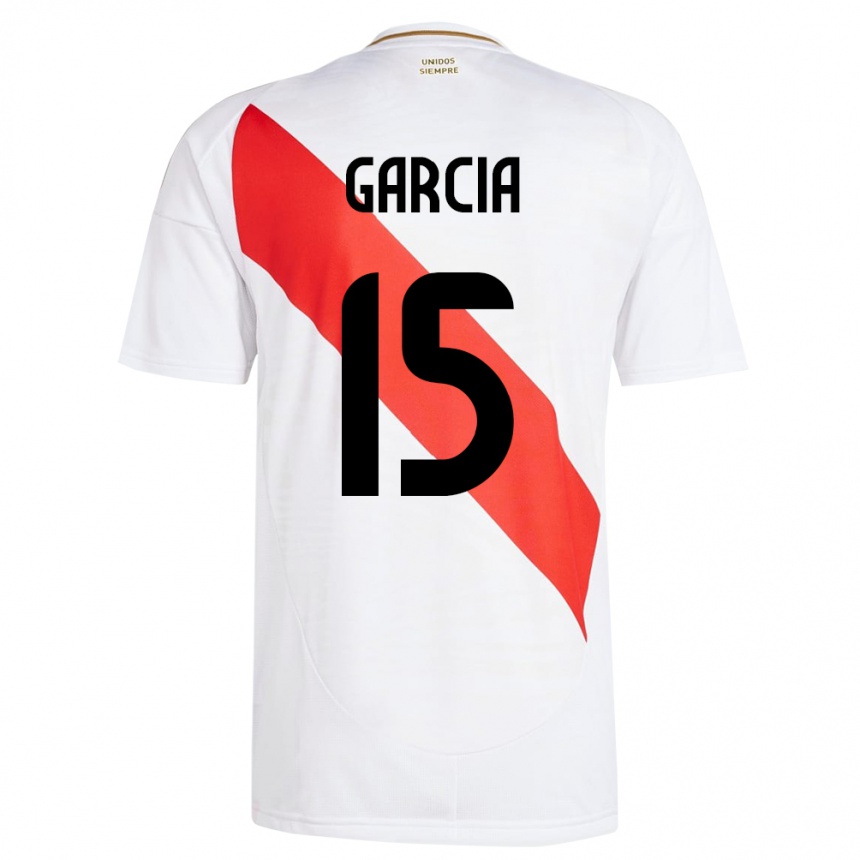 キッズフットボールペルーJonathan García#15白ホームシャツ24-26ジャージーユニフォーム