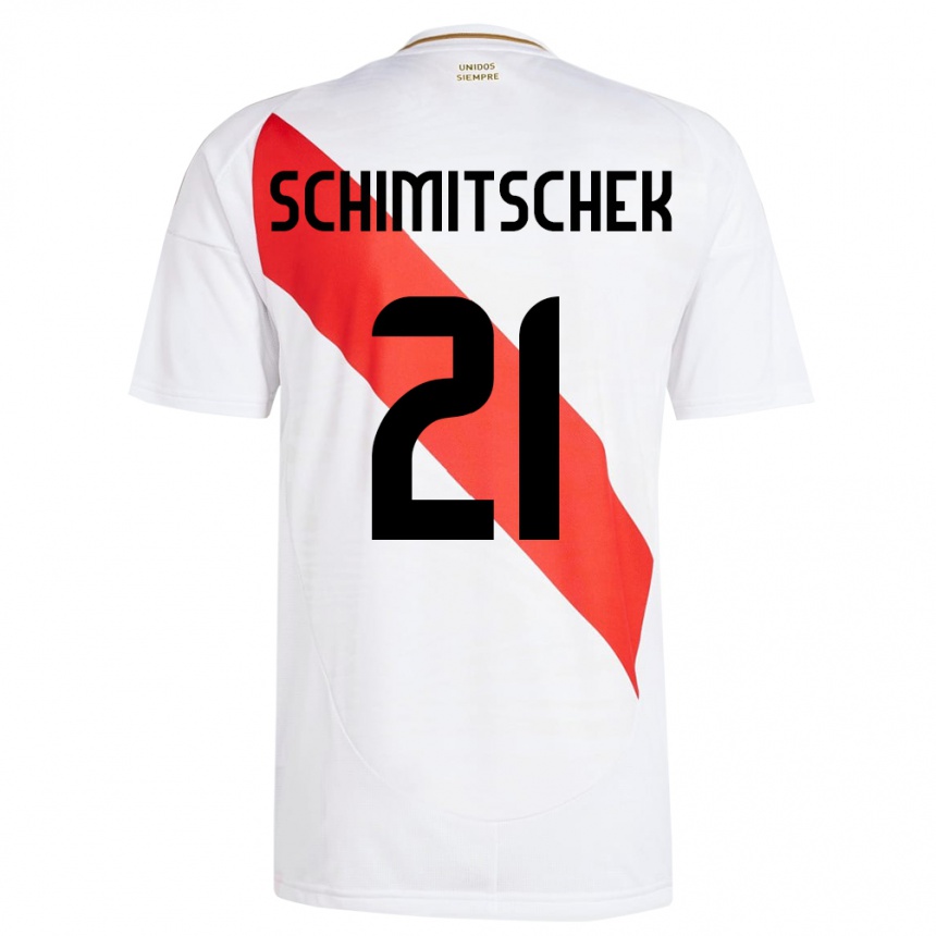 キッズフットボールペルーIan Schimitschek#21白ホームシャツ24-26ジャージーユニフォーム