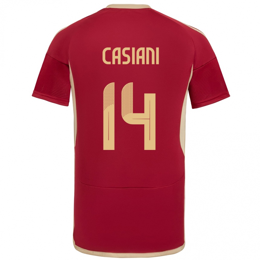 キッズフットボールベネズエラLuis Casiani#14ブルゴーニュホームシャツ24-26ジャージーユニフォーム