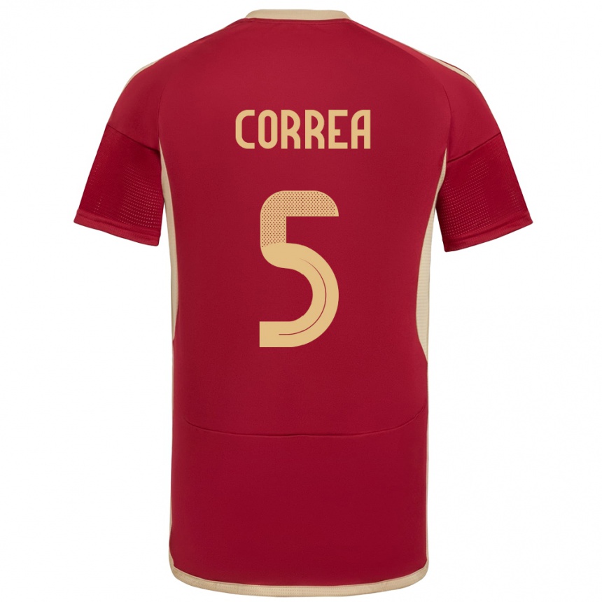 キッズフットボールベネズエラJosé Correa#5ブルゴーニュホームシャツ24-26ジャージーユニフォーム