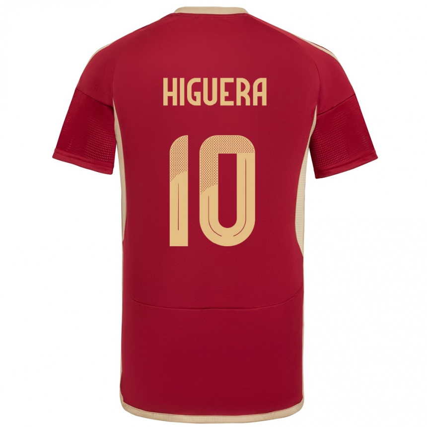 キッズフットボールベネズエラEnyerliannys Higuera#10ブルゴーニュホームシャツ24-26ジャージーユニフォーム