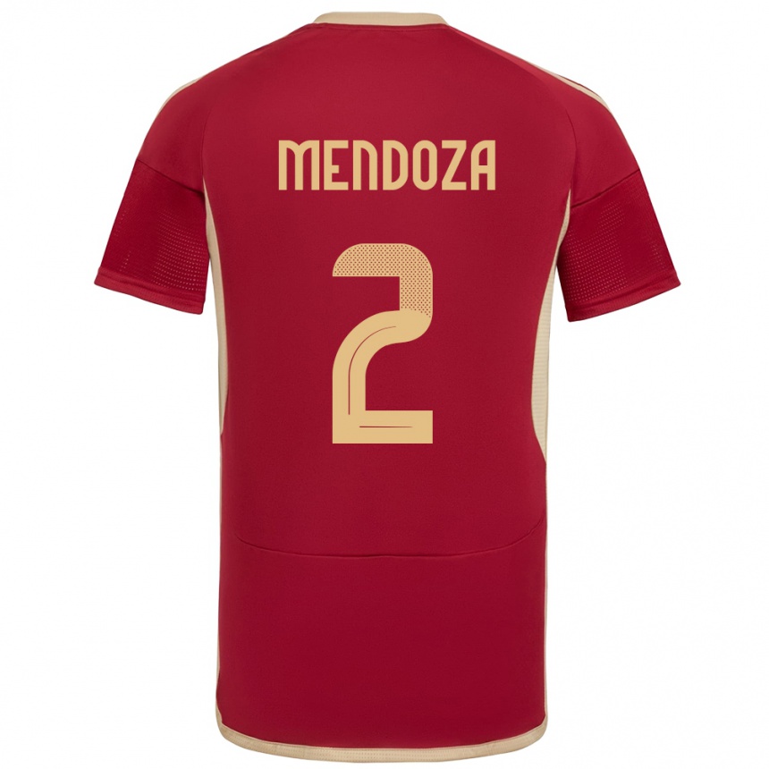 キッズフットボールベネズエラRafanny Mendoza#2ブルゴーニュホームシャツ24-26ジャージーユニフォーム