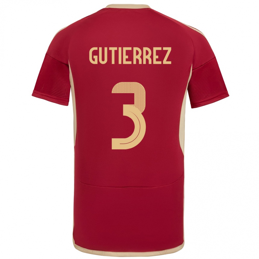 キッズフットボールベネズエラNairelis Gutiérrez#3ブルゴーニュホームシャツ24-26ジャージーユニフォーム