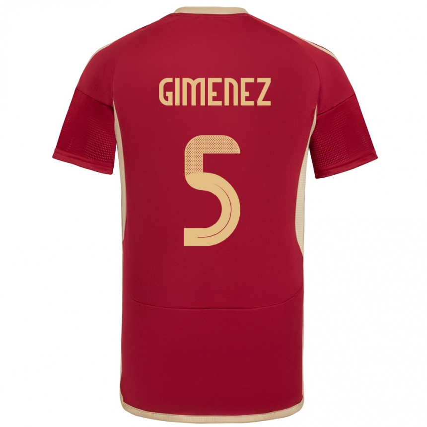 キッズフットボールベネズエラYenifer Giménez#5ブルゴーニュホームシャツ24-26ジャージーユニフォーム