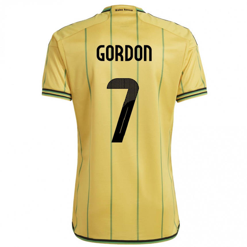 キッズフットボールジャマイカRobino Gordon#7黄ホームシャツ24-26ジャージーユニフォーム