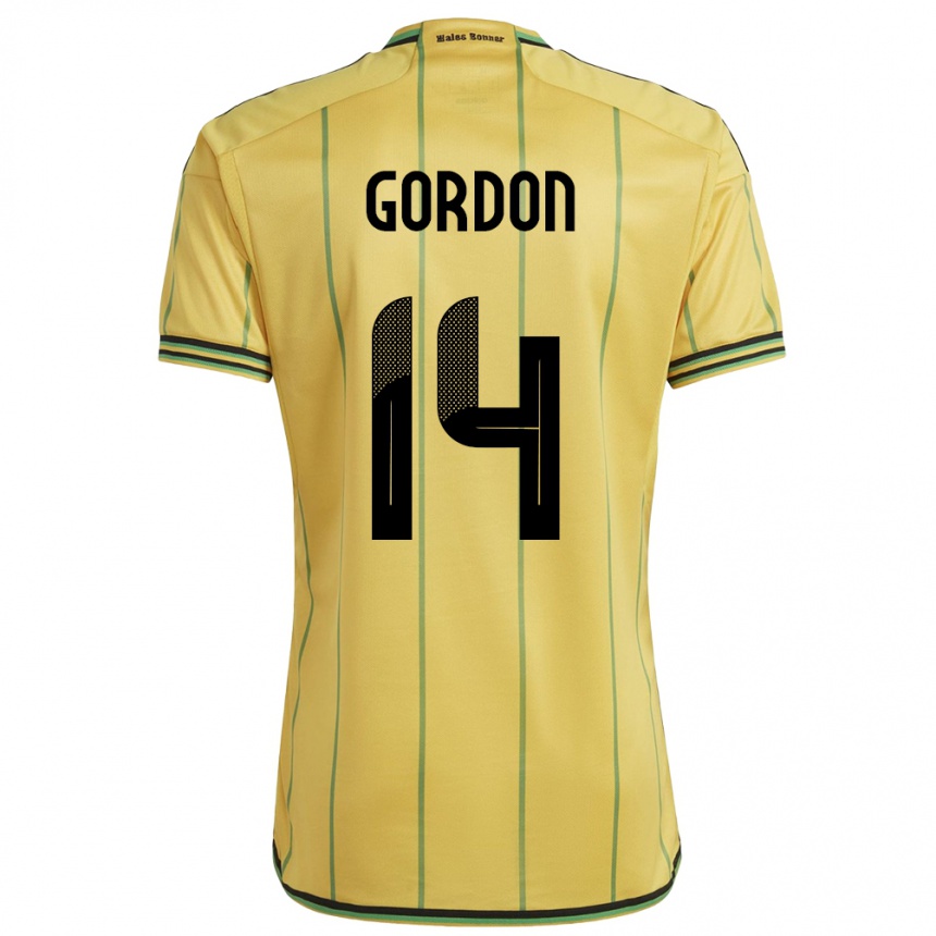 キッズフットボールジャマイカAshton Gordon#14黄ホームシャツ24-26ジャージーユニフォーム