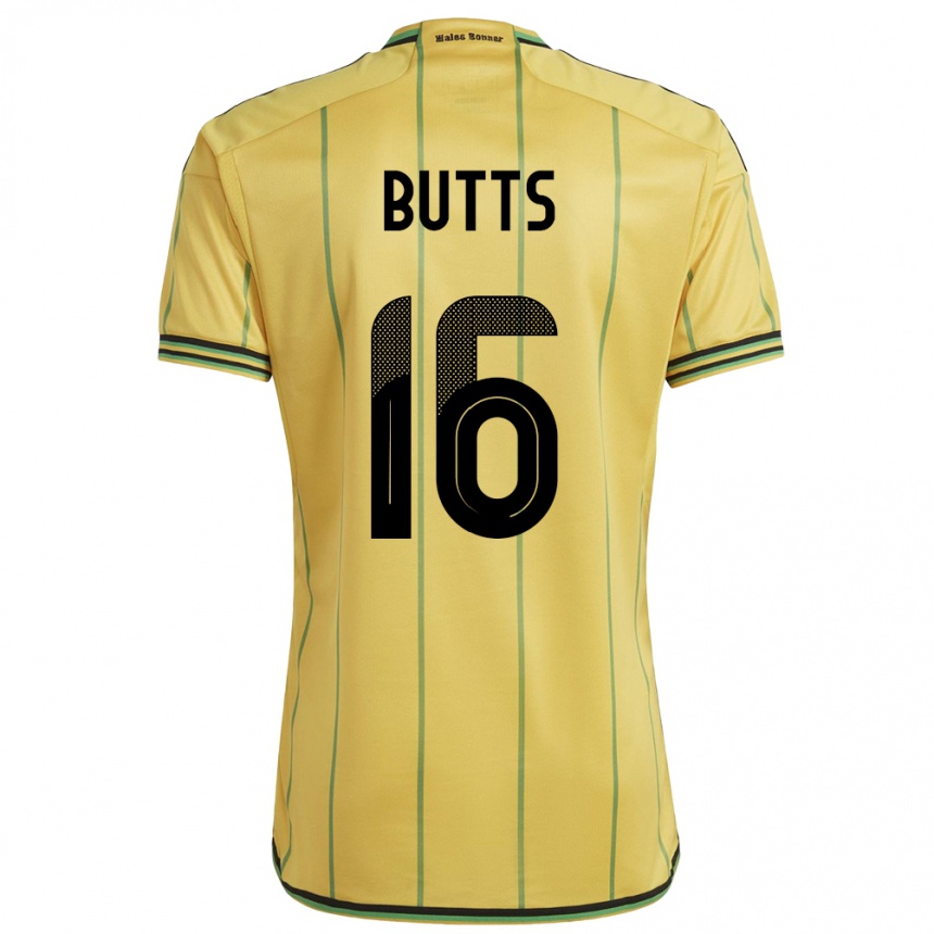 キッズフットボールジャマイカNjeri Butts#16黄ホームシャツ24-26ジャージーユニフォーム