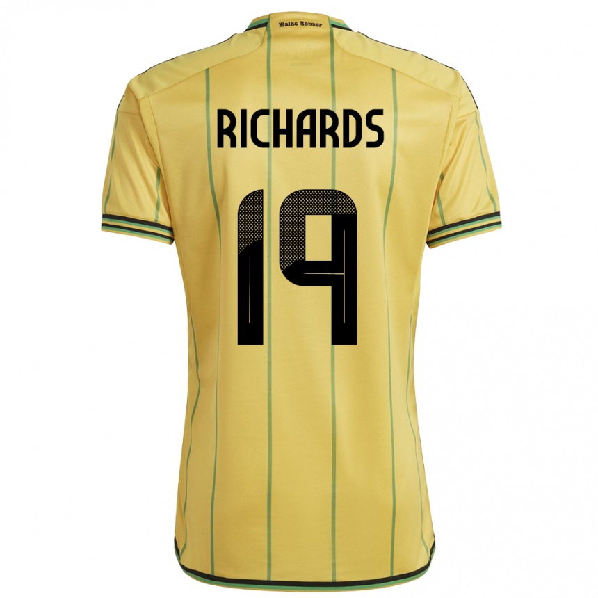 キッズフットボールジャマイカDavia Richards#19黄ホームシャツ24-26ジャージーユニフォーム