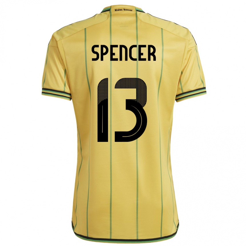 キッズフットボールジャマイカレベッカ・スペンサー#13黄ホームシャツ24-26ジャージーユニフォーム