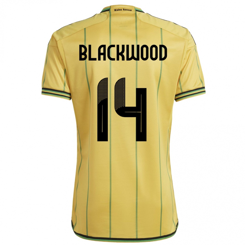 キッズフットボールジャマイカデネイシャ・ブラックウッド#14黄ホームシャツ24-26ジャージーユニフォーム