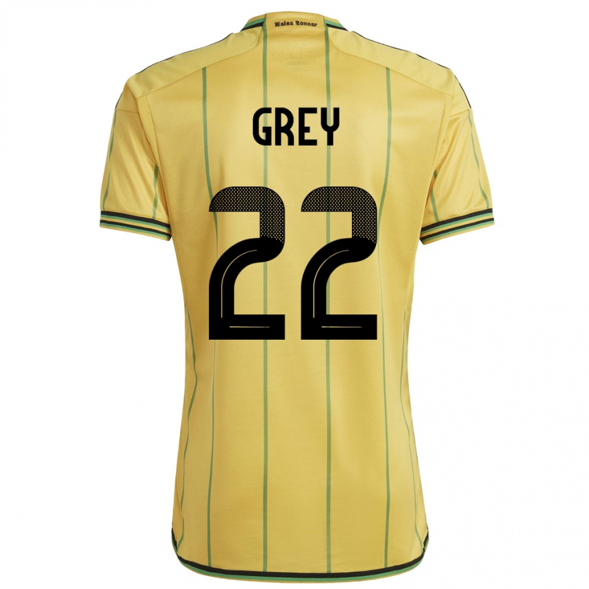 キッズフットボールジャマイカミレヤ・グレイ#22黄ホームシャツ24-26ジャージーユニフォーム