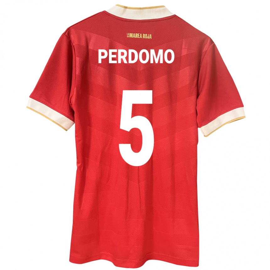 キッズフットボールパナマレイニエル・ペルドモ#5赤ホームシャツ24-26ジャージーユニフォーム