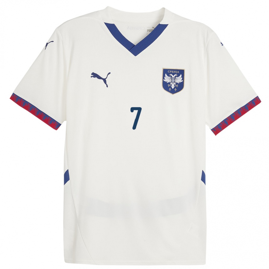 キッズフットボールセルビアドゥシャン・ヴラホヴィッチ#7白アウェイシャツ24-26ジャージーユニフォーム