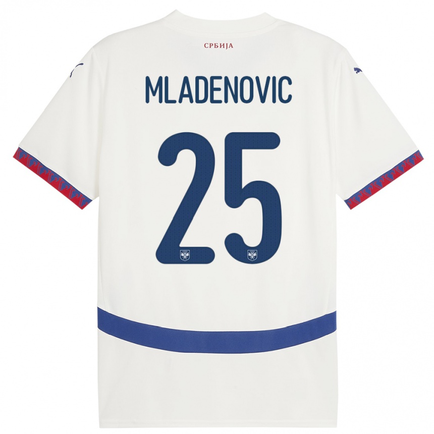 キッズフットボールセルビアフィリップ・ムラデノビッチ#25白アウェイシャツ24-26ジャージーユニフォーム