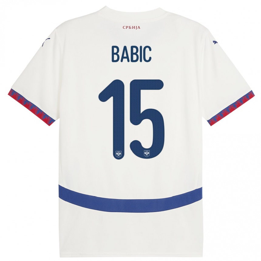 キッズフットボールセルビアスルジャン・バビッチ#15白アウェイシャツ24-26ジャージーユニフォーム