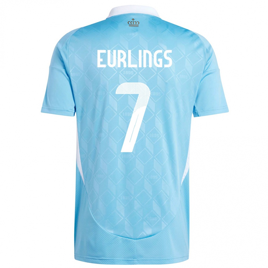 キッズフットボールベルギーHannah Eurlings#7青アウェイシャツ24-26ジャージーユニフォーム