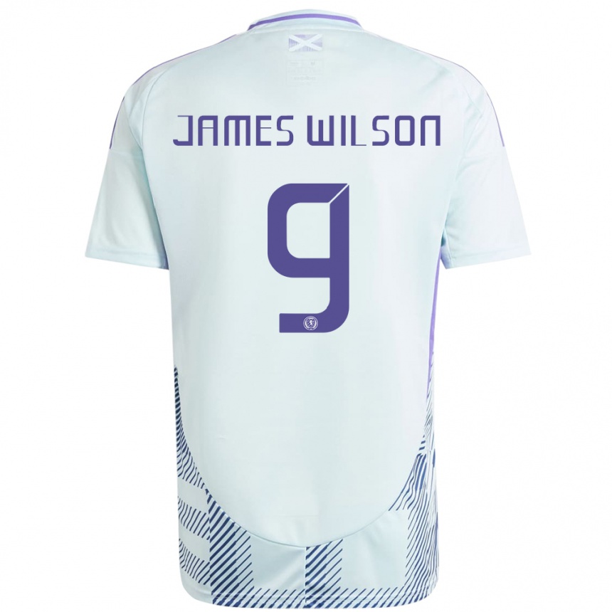 キッズフットボールスコットランドJames Wilson#9ライトミントブルーアウェイシャツ24-26ジャージーユニフォーム