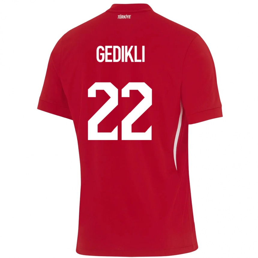 キッズフットボールトルコBerkant Gedikli#22赤アウェイシャツ24-26ジャージーユニフォーム