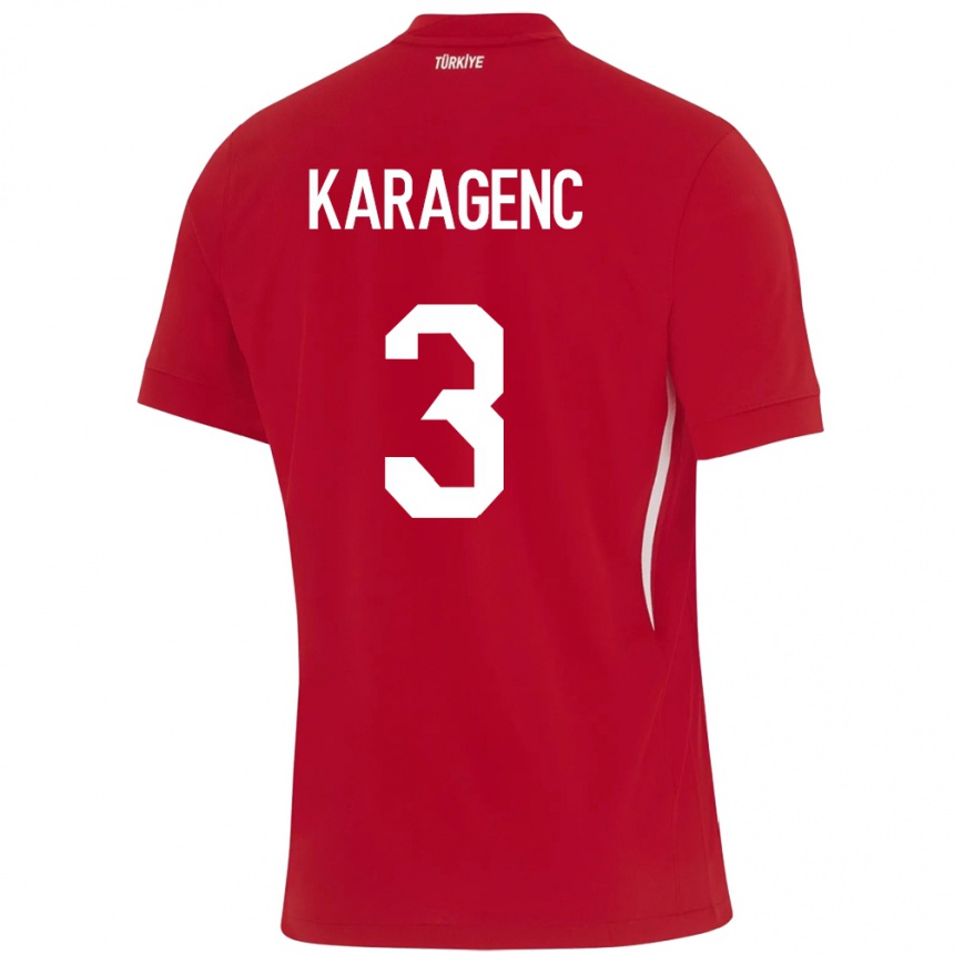 キッズフットボールトルコDidem Karagenç#3赤アウェイシャツ24-26ジャージーユニフォーム