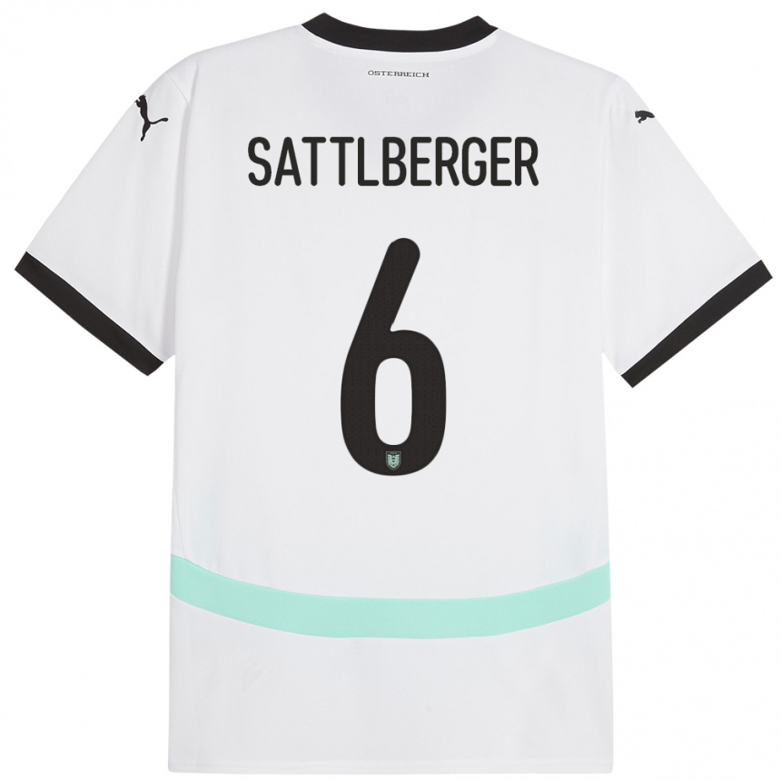 キッズフットボールオーストリアNikolas Sattlberger#6白アウェイシャツ24-26ジャージーユニフォーム