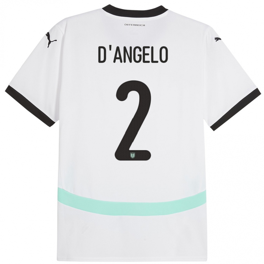 キッズフットボールオーストリアChiara D’angelo#2白アウェイシャツ24-26ジャージーユニフォーム