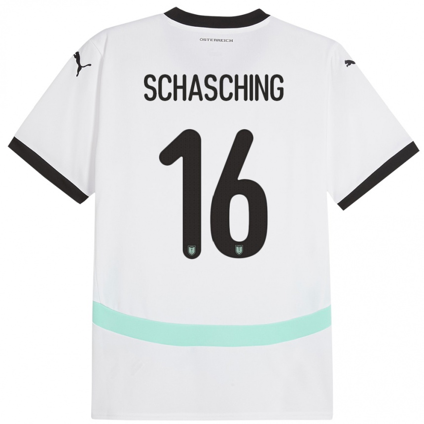 キッズフットボールオーストリアAnnabel Schasching#16白アウェイシャツ24-26ジャージーユニフォーム