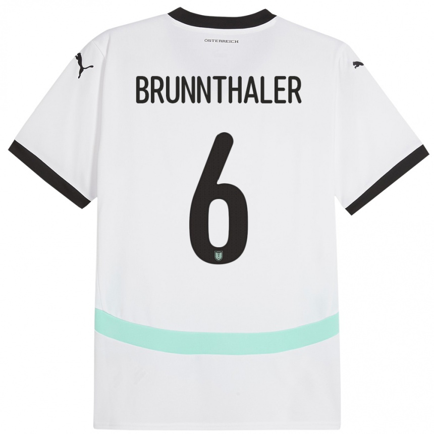 キッズフットボールオーストリアMelanie Brunnthaler#6白アウェイシャツ24-26ジャージーユニフォーム