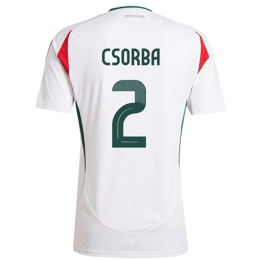 キッズフットボールハンガリーDominik Csorba#2白アウェイシャツ24-26ジャージーユニフォーム