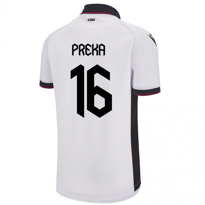 キッズフットボールアルバニアMarcelino Preka#16白アウェイシャツ24-26ジャージーユニフォーム